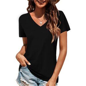 Women Shirts V Neck Short/Long Sleeve Cotton Tops T-Shirt Basic Tees